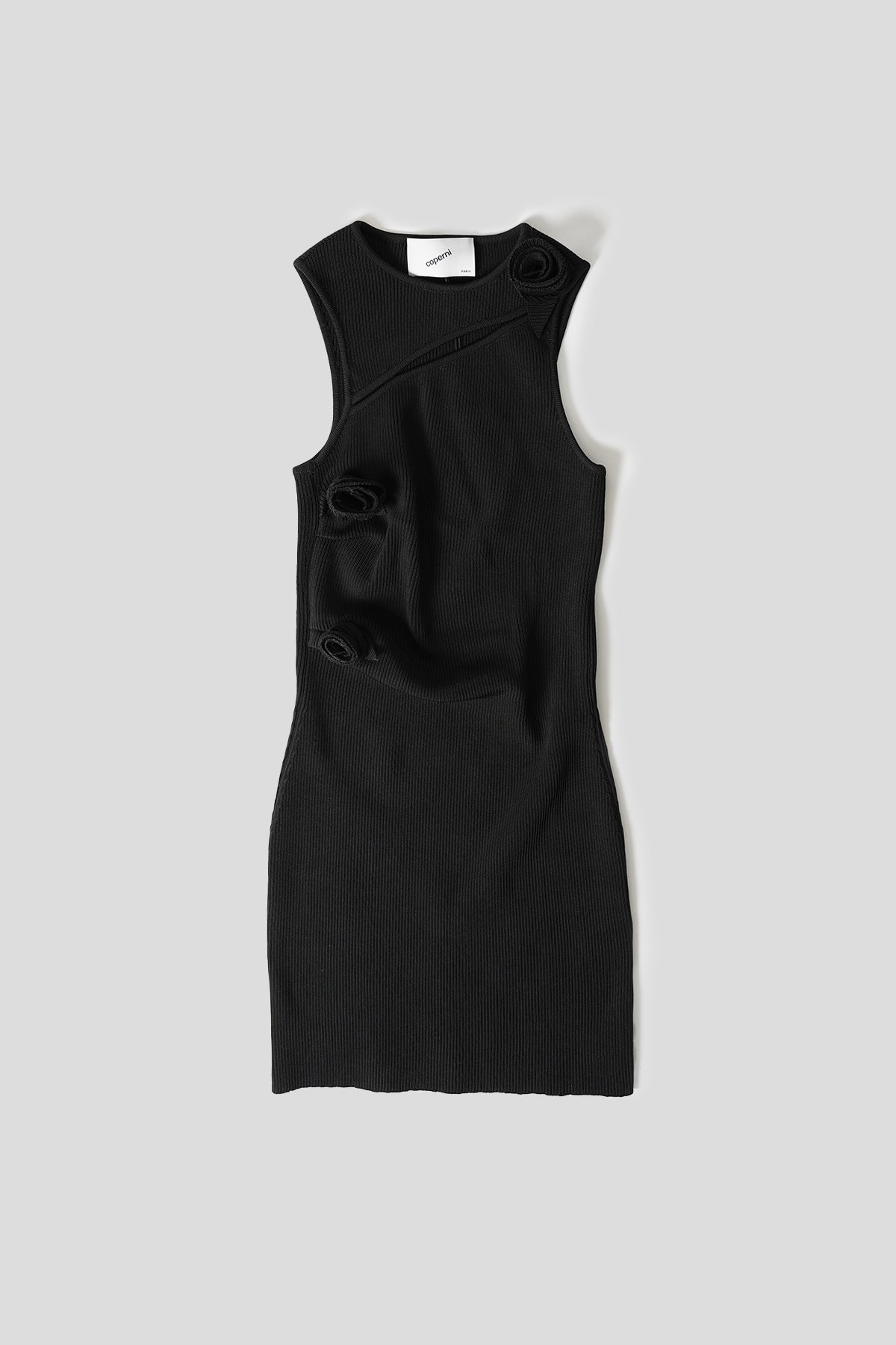 Coperni - ASYMMETRIC MINI DRESS WITH BLACK FLOWER LE LABO STORE Coperni - ASYMMETRIC MINI DRESS WITH BLACK FLOWER LE LABO STORE
