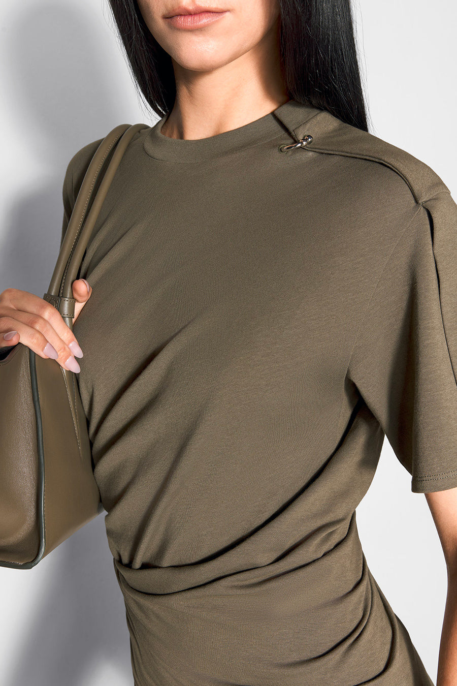 MUGLER - KHAKI DRAPED PIERCED DAY DRESS LE LABO STORE MUGLER - KHAKI DRAPED PIERCED DAY DRESS LE LABO STORE