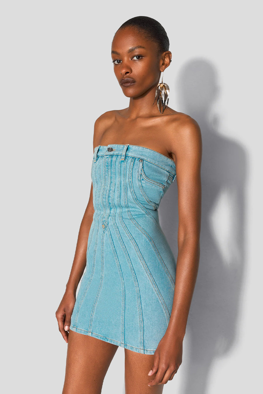 MUGLER - LIGHT BLUE SPIRAL DENIM BUSTIER DRESS LE LABO STORE MUGLER - LIGHT BLUE SPIRAL DENIM BUSTIER DRESS LE LABO STORE