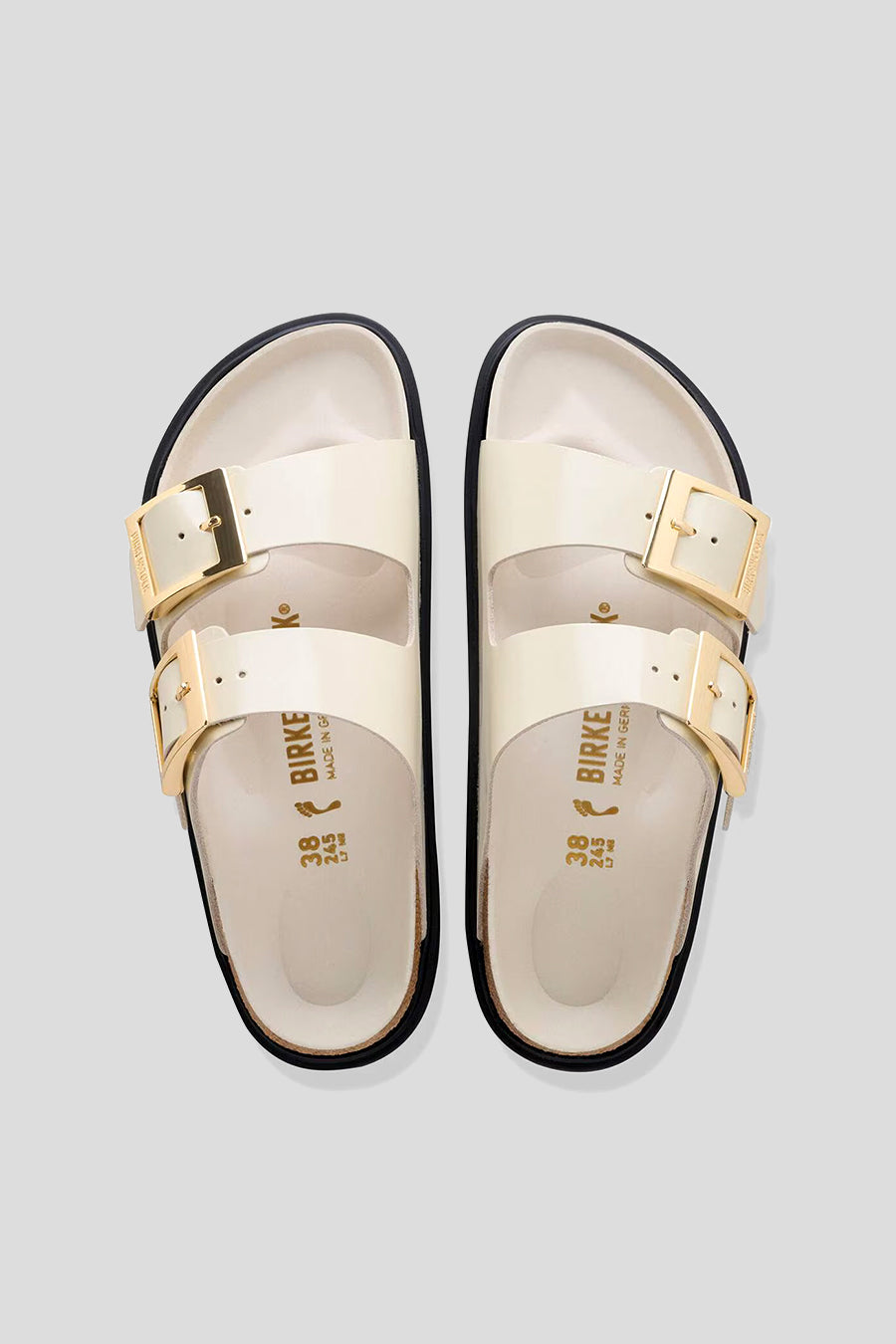 BIRKENSTOCK - HIGH-SHINE ECRU ARIZONA DROPLET BUCKLE SANDALS - LE LABO STORE