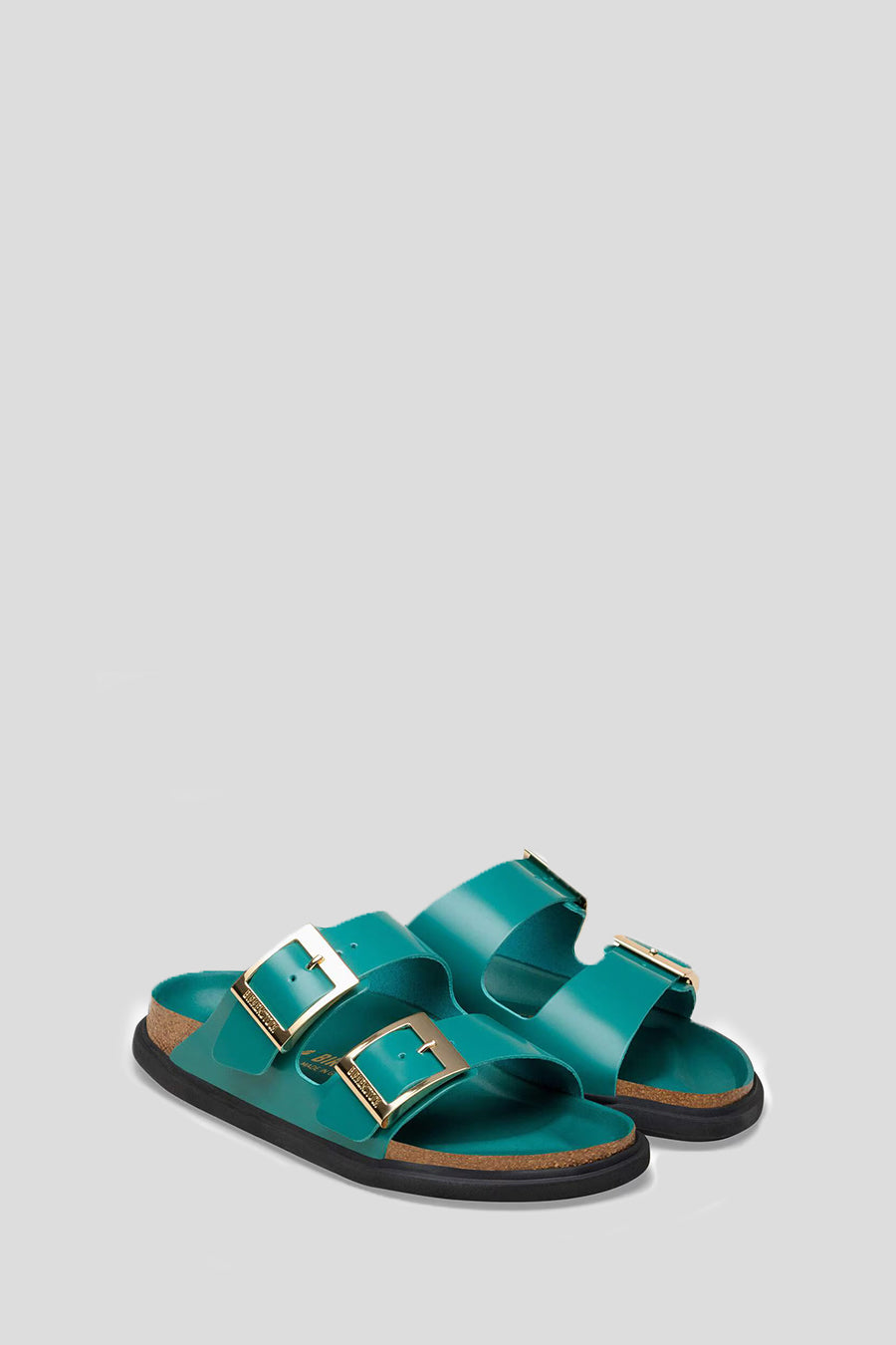 BIRKENSTOCK - HIGH-SHINE DARK TEAL ARIZONA DROPLET BUCKLE SANDALS - LE LABO STORE