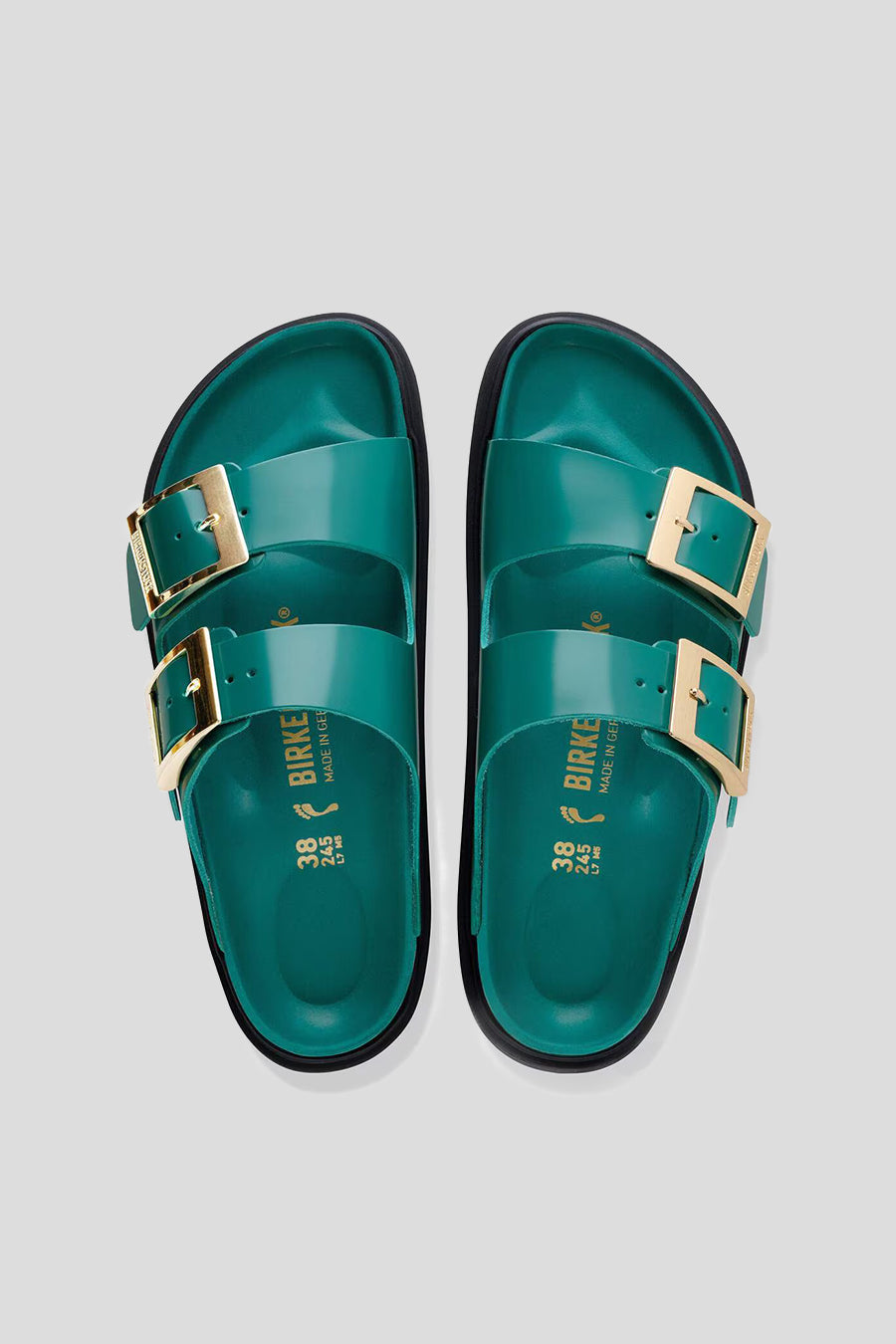 BIRKENSTOCK - HIGH-SHINE DARK TEAL ARIZONA DROPLET BUCKLE SANDALS - LE LABO STORE