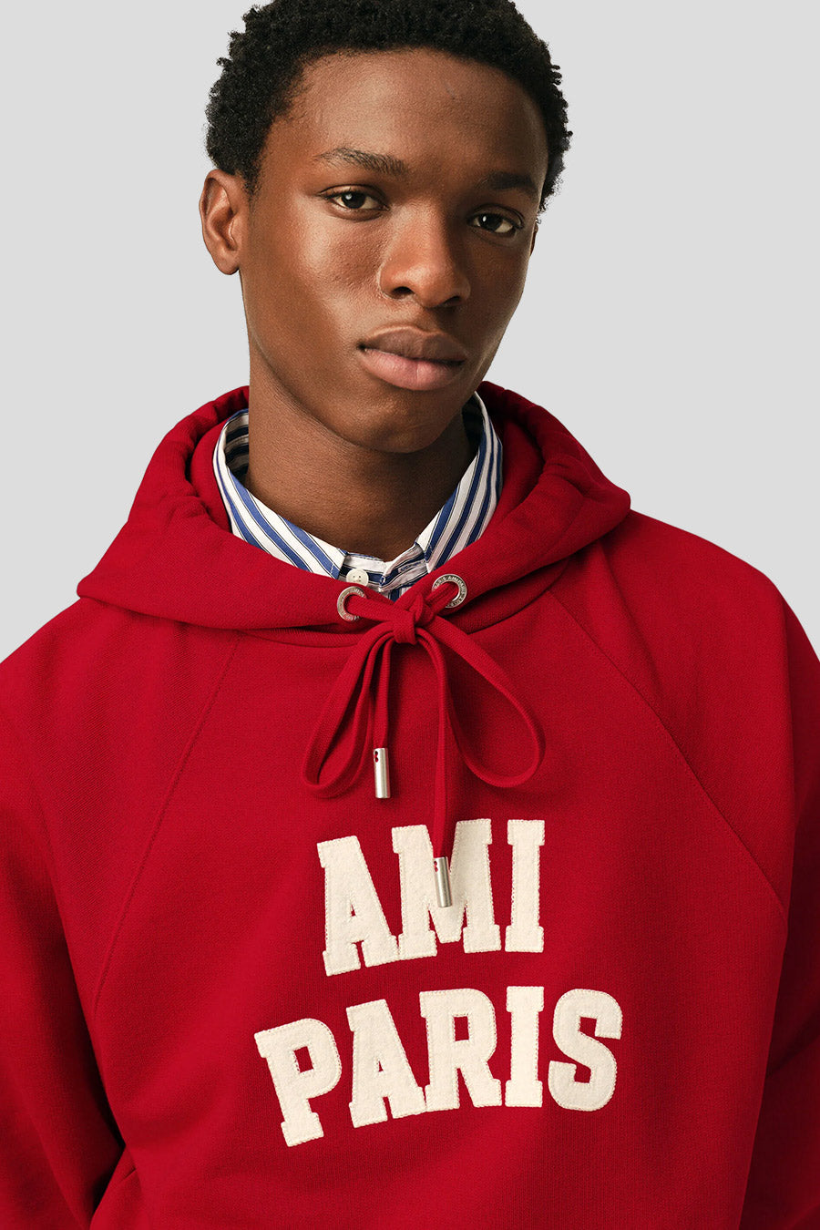 AMI PARIS - RED AMI PARIS FELT EMBROIDERY HOODIE - LE LABO STORE