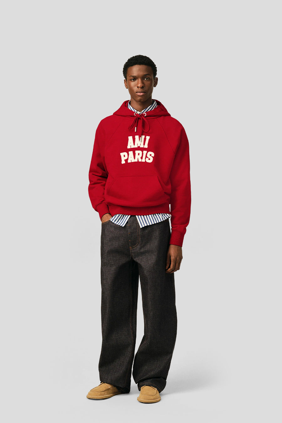AMI PARIS - RED AMI PARIS FELT EMBROIDERY HOODIE - LE LABO STORE
