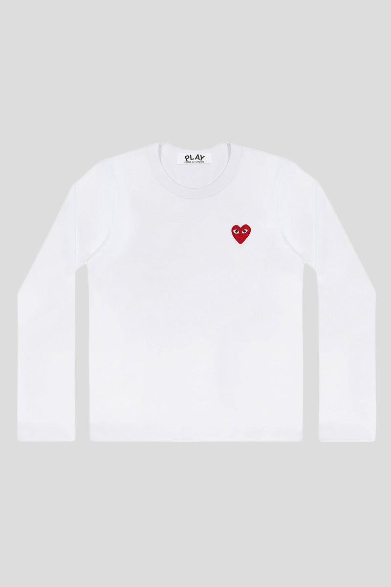 Comme des garçons PLAY - RED HEART WHITE PLAY LONGSLEEVE T-SHIRT - LE LABO STORE