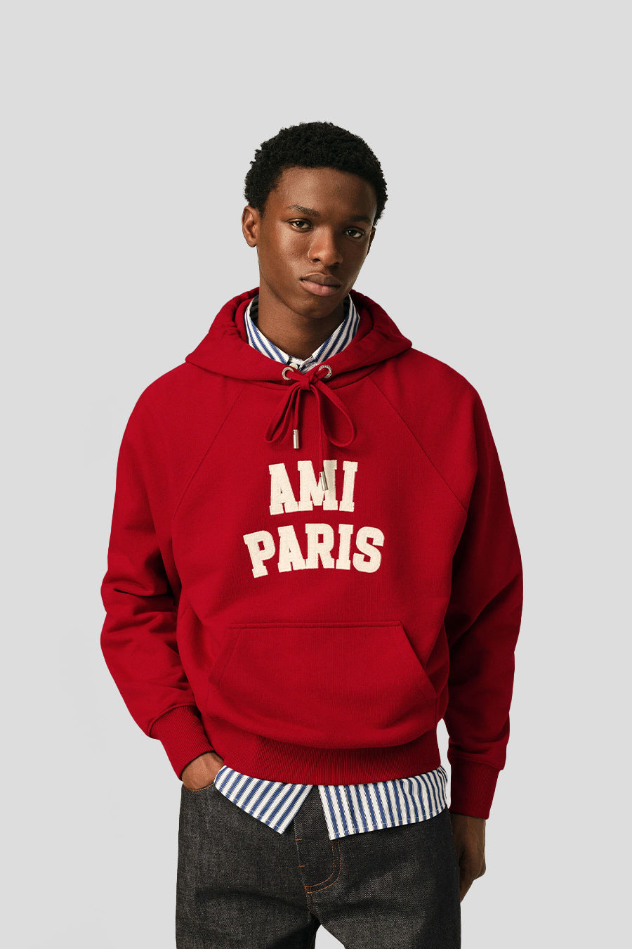 AMI PARIS - RED AMI PARIS FELT EMBROIDERY HOODIE - LE LABO STORE