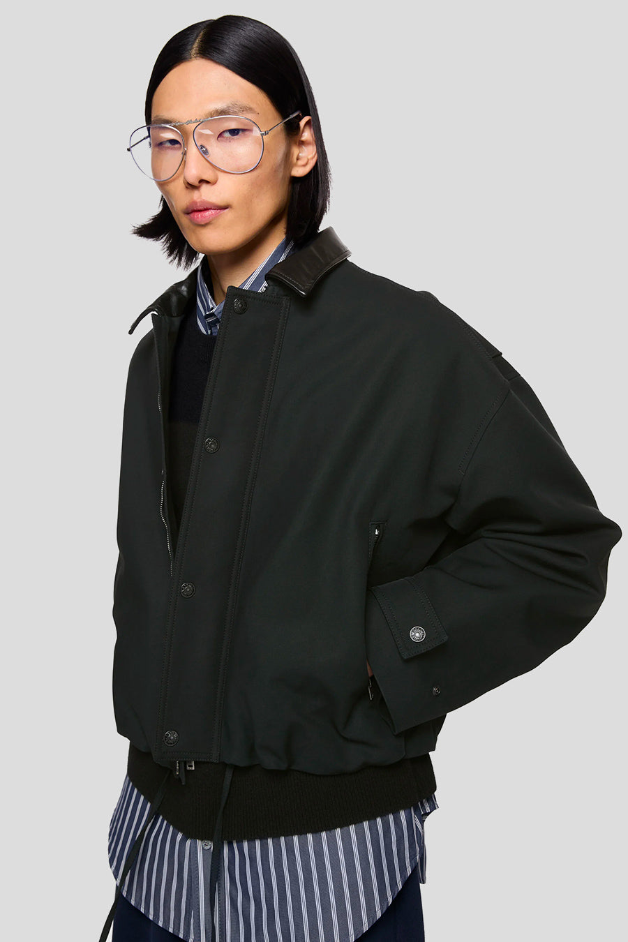 ACNE STUDIOS - BLACK LEATHER COLLAR AVIATOR JACKET - LE LABO STORE