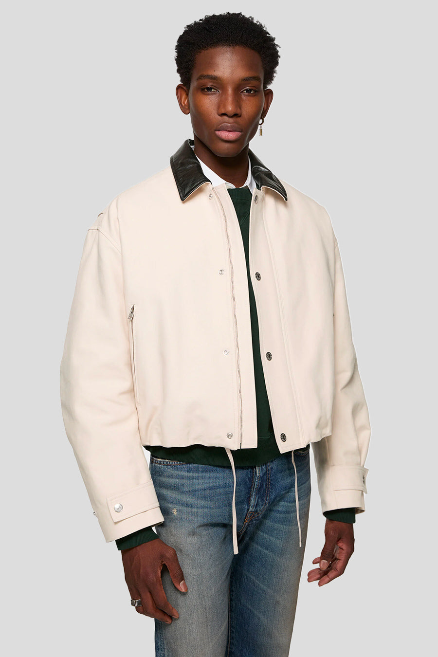 ACNE STUDIOS - TAUPE LEATHER COLLAR AVIATOR JACKET - LE LABO STORE