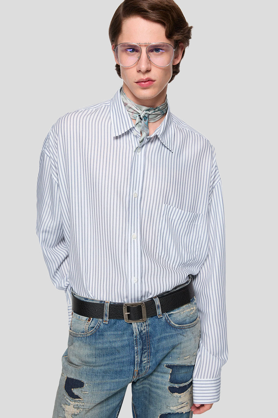 ACNE STUDIOS - CHEMISE RAYÉE À BOUTONS BLANCHE ET BLEU MARINE - LE LABO STORE