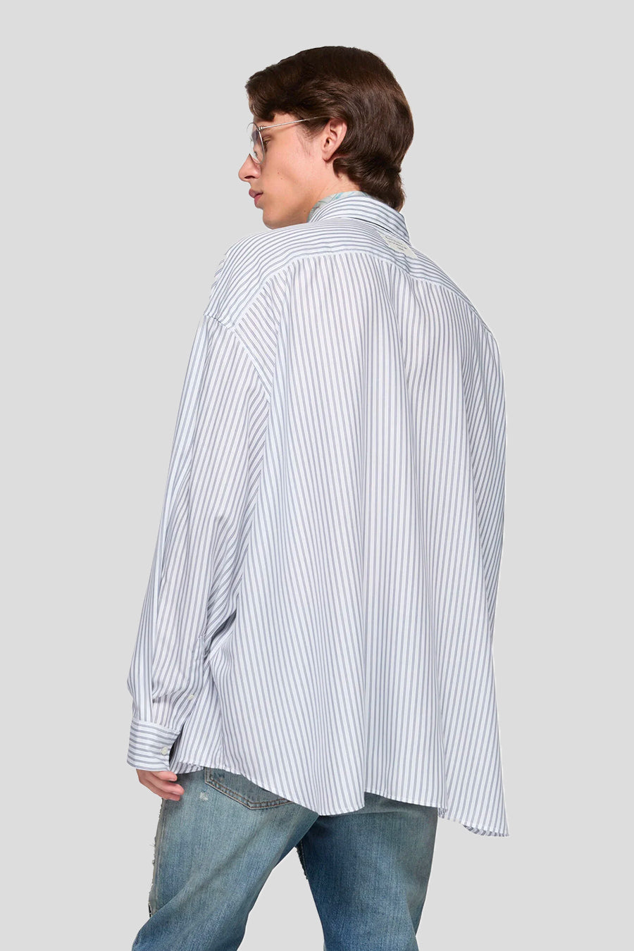 ACNE STUDIOS - WHITE AND NAVY BLUE STRIPED BUTTON-UP SHIRT - LE LABO STORE