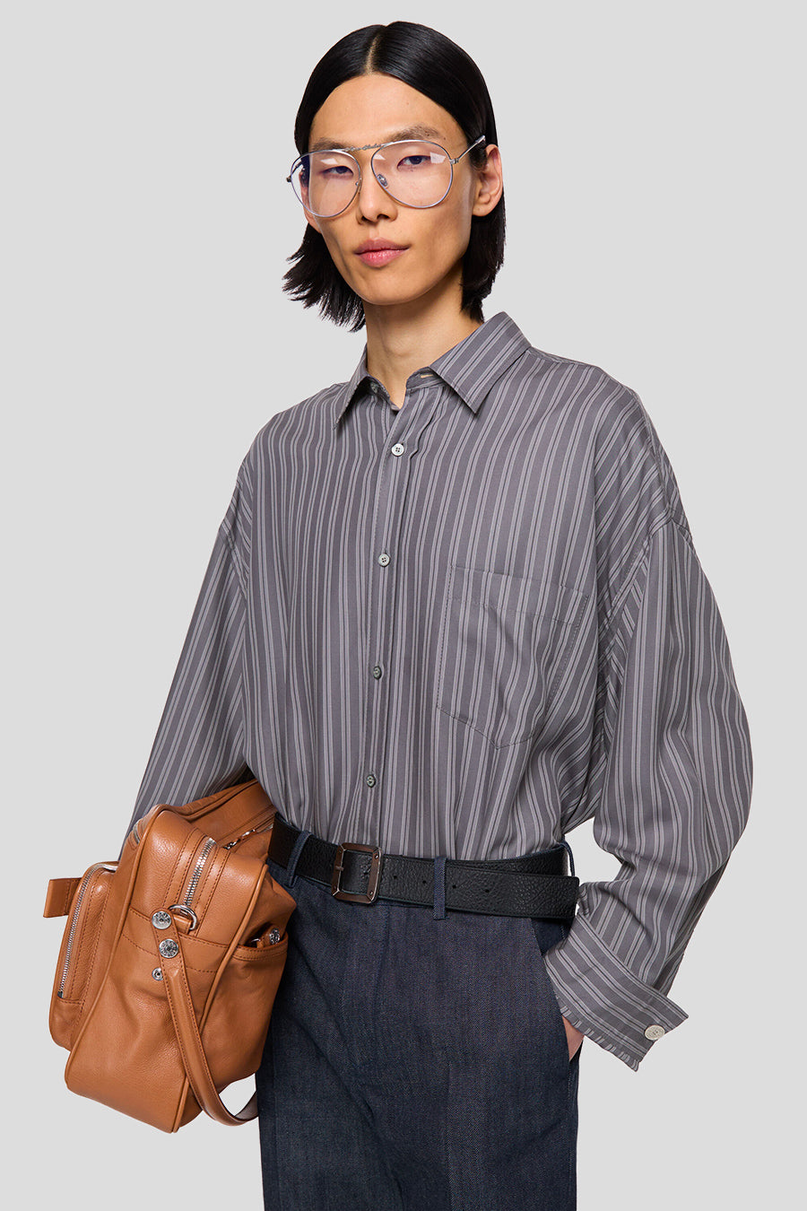 ACNE STUDIOS - CHEMISE RAYÉE À BOUTONS VIOLETTE - LE LABO STORE
