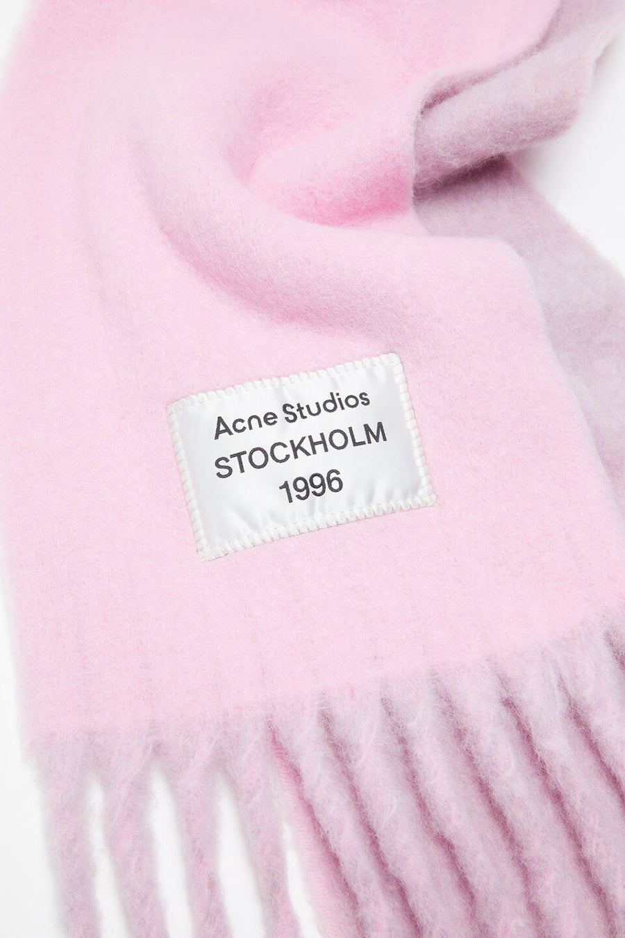 ACNE STUDIOS - ÉCHARPE À FRANGES AVEC LOGO ROSE ET LILAS - LE LABO STORE