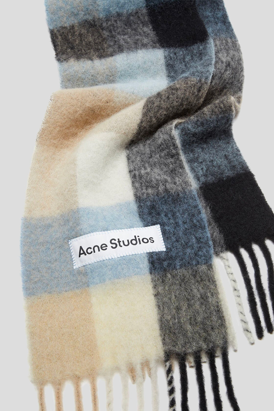 ACNE STUDIOS - ÉCHARPES À FRANGES À CARREAUX BLEU, BEIGE ET NOIR - LE LABO STORE