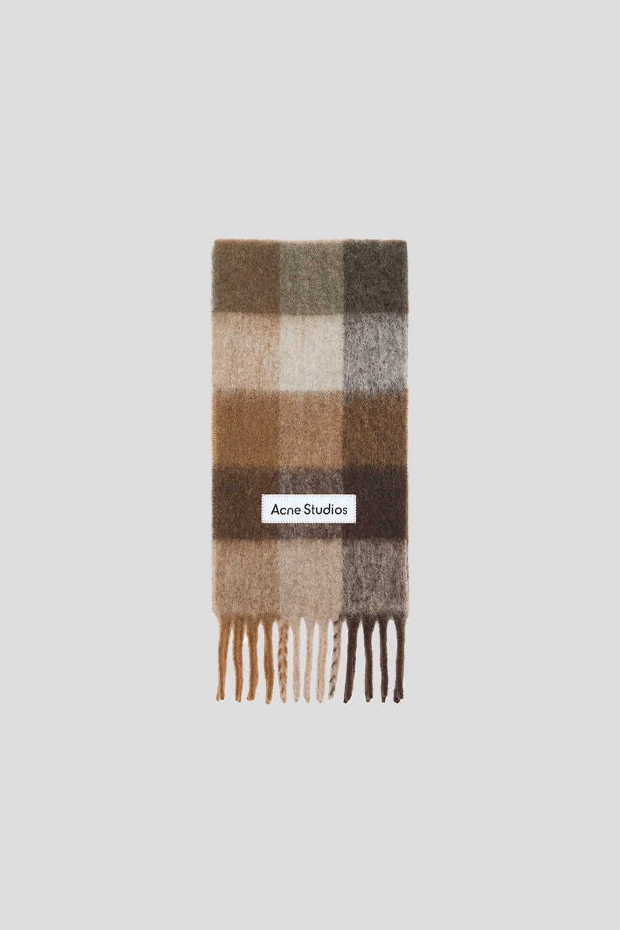 ACNE STUDIOS - ÉCHARPES À FRANGES À CARREAUX BRUN FONCÉ, BLANC ET BRUN - LE LABO STORE