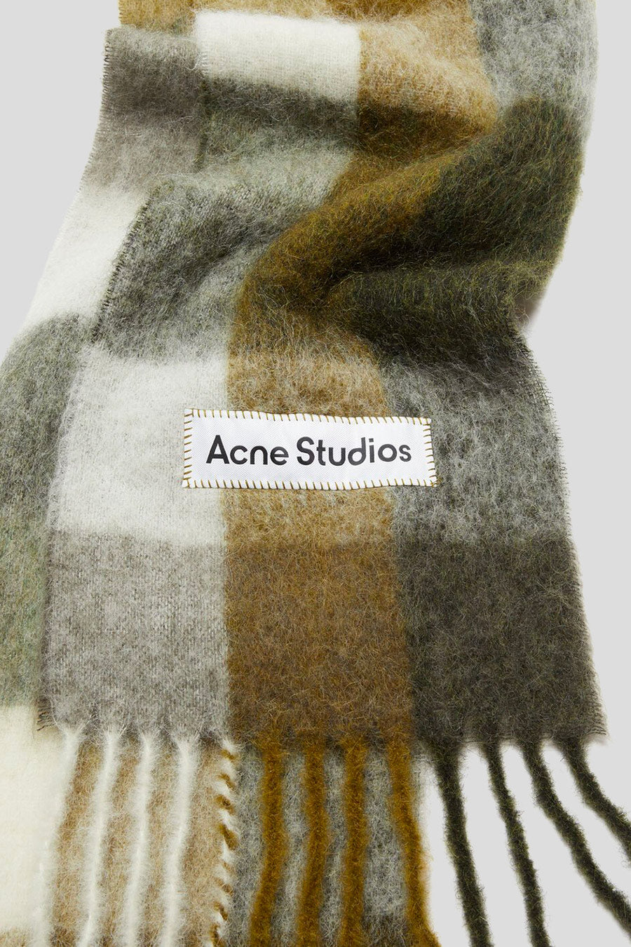 ACNE STUDIOS - ÉCHARPES À FRANGES À CARREAUX TAUPE, VERT ET NOIR - LE LABO STORE