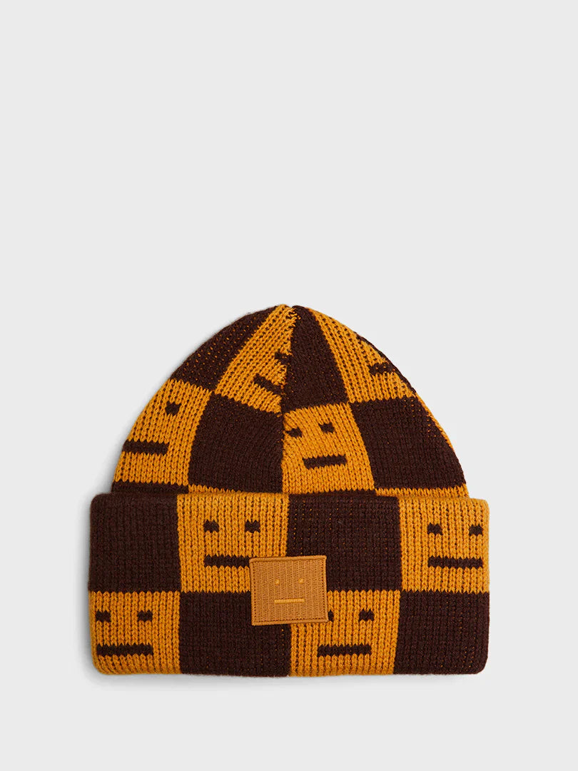 ACNE STUDIOS - ORANGE AND BROWN JACQUARD LOGO KNITTED HAT - LE LABO STORE