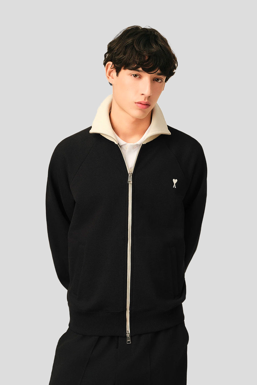 AMI PARIS - CARDIGAN BICOLOR ZIPPED ADC NOIR ET IVOIRE - LE LABO STORE