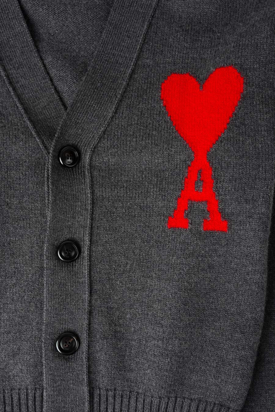 AMI PARIS - GREY AMI DE COEUR WOOL CARDIGAN - LE LABO STORE