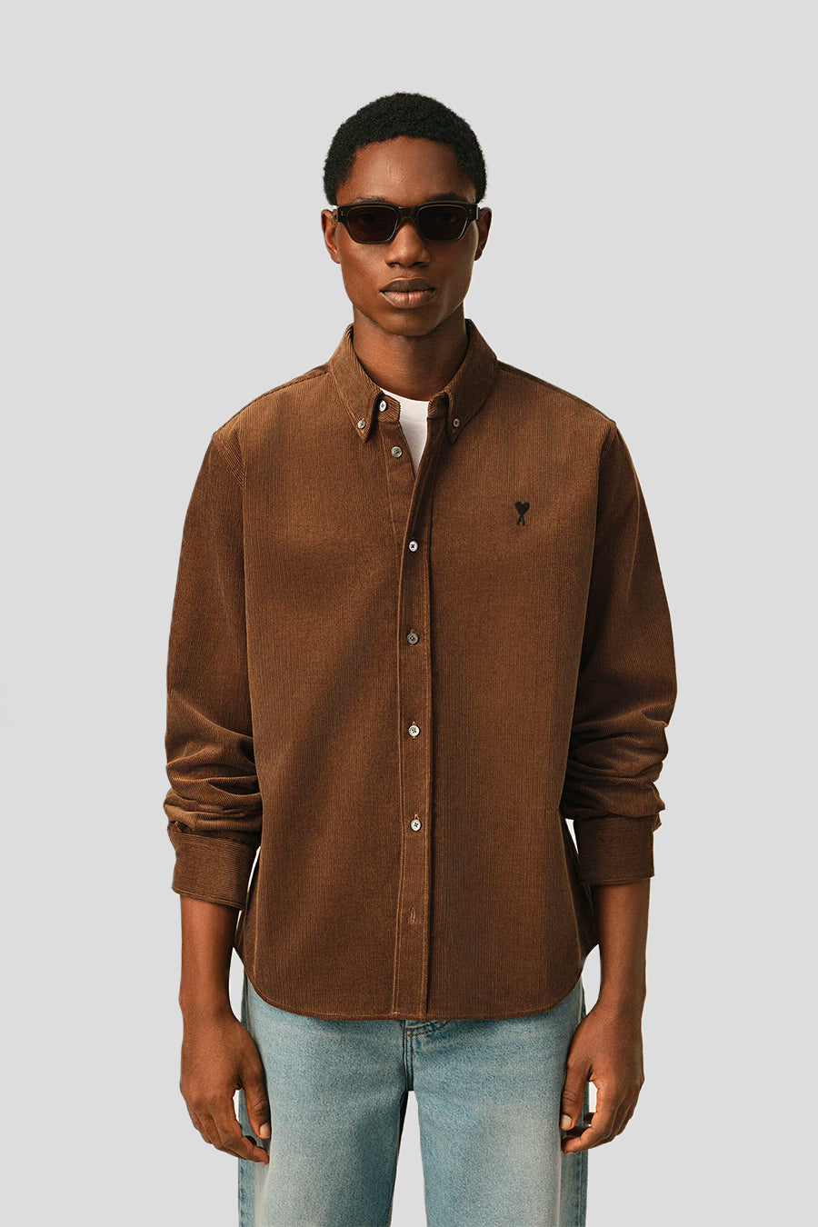 AMI PARIS - CHOCOLATE CONTRASTED ADC BUTTON DOWN COLLAR SHIRT - LE LABO STORE