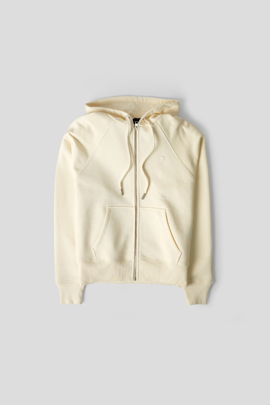AMI PARIS - WHITE CREAM SMALL EMBOSSED AMI DE COEUR ZIP HOODIE - LE LABO STORE