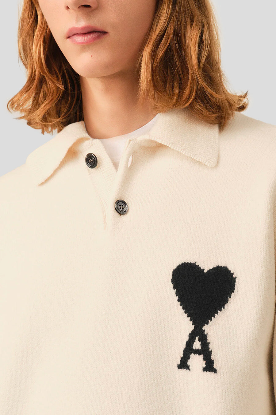 AMI PARIS - POLO KNIT CONTRASTED ADC ECRU AND BLACK - LE LABO STORE