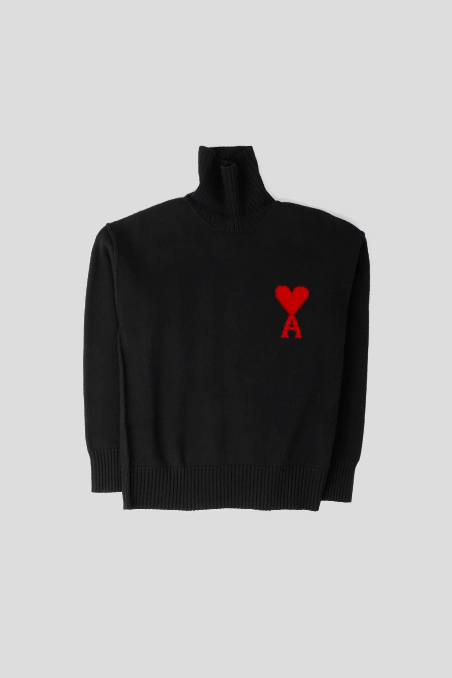 AMI PARIS - PULL COL CHEMINÉ AMI DE COEUR NOIR ET ROUGE - LE LABO STORE