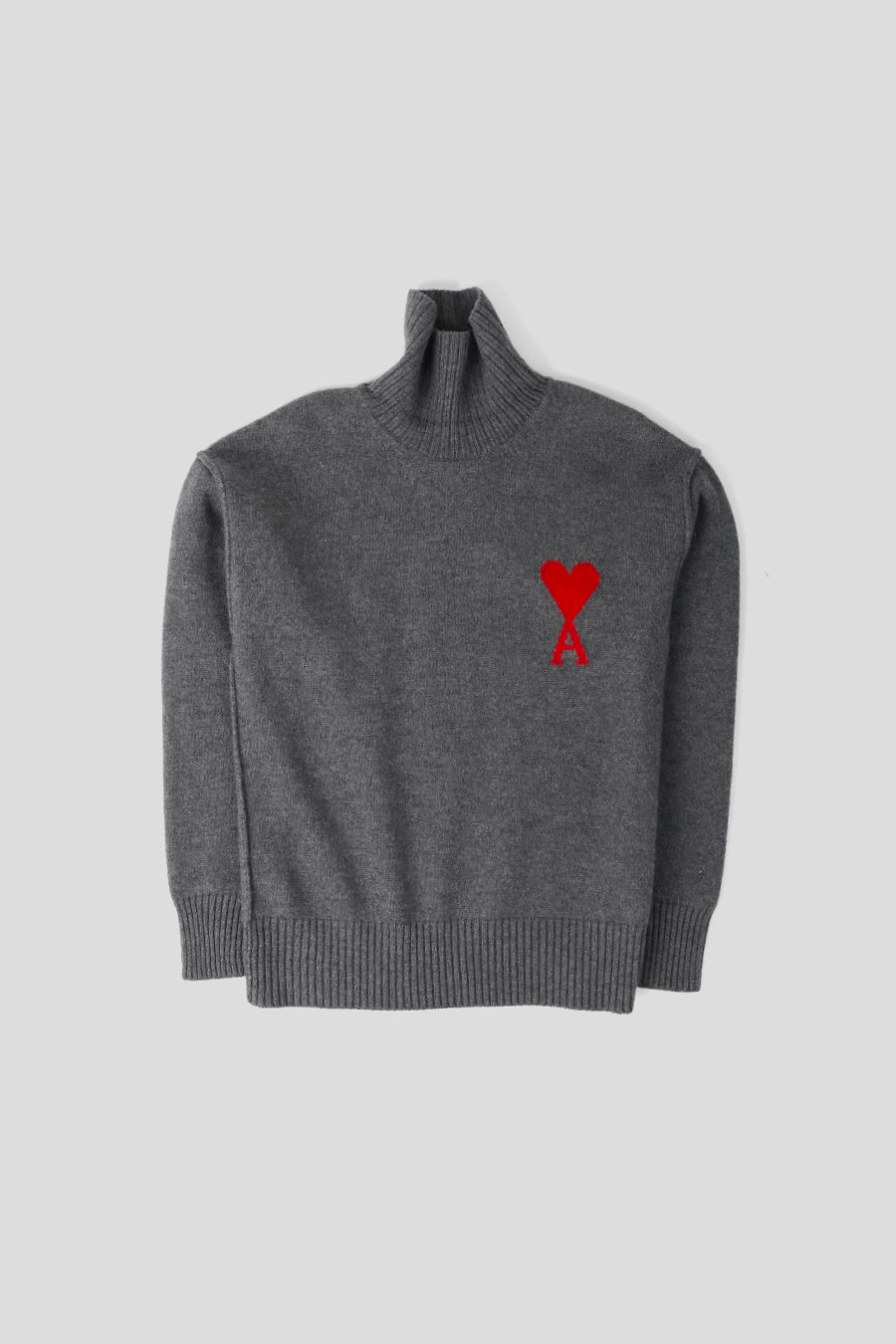 AMI PARIS - PULL COL CHEMINÉE AMI DE COEUR GRIS ET ROUGE - LE LABO STORE