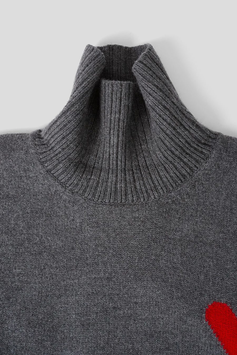 AMI PARIS - PULL COL CHEMINÉE AMI DE COEUR GRIS ET ROUGE - LE LABO STORE