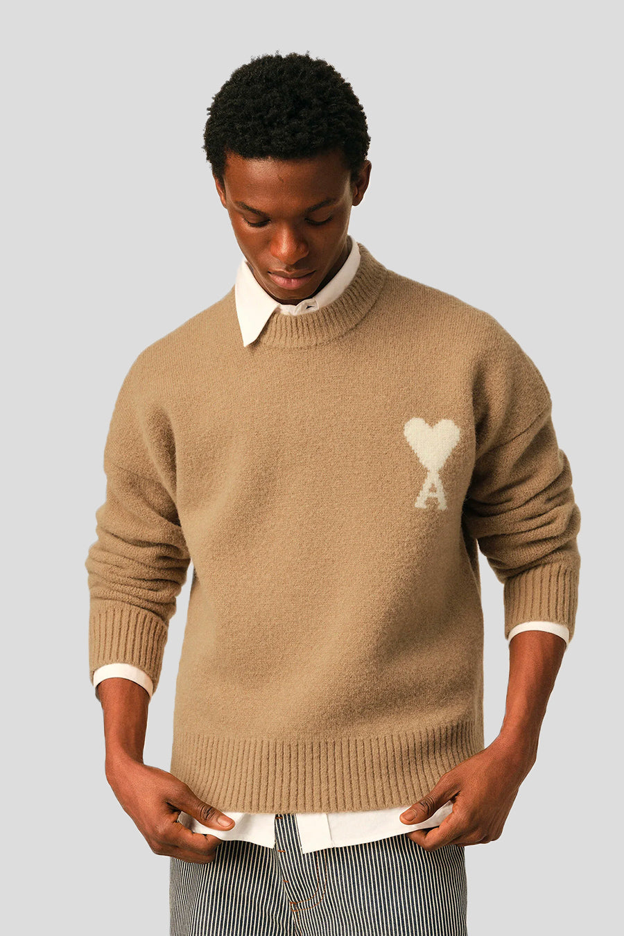 AMI PARIS - BEIGE AMI DE COEUR CREW NECK SWEATER - LE LABO STORE