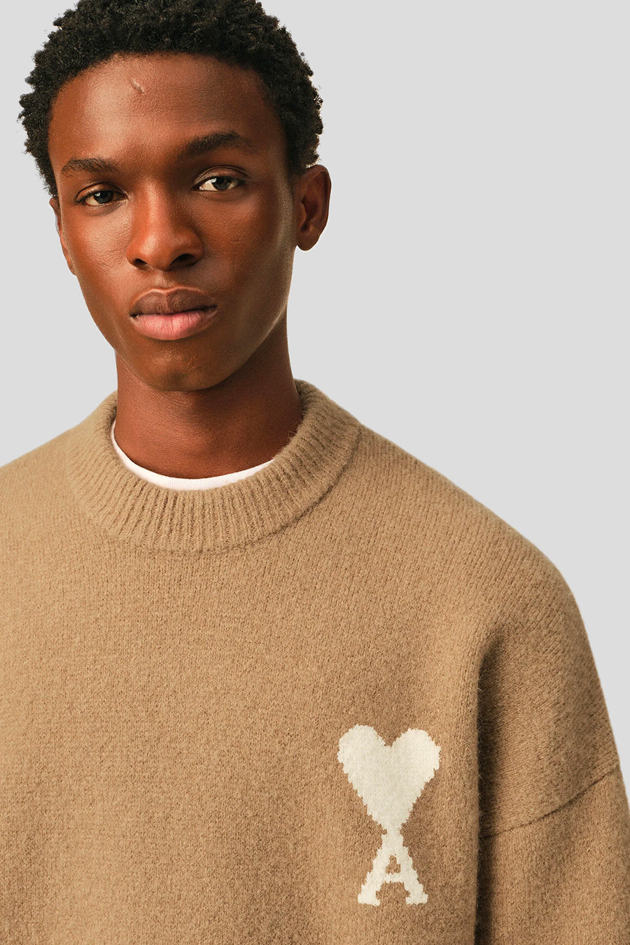 AMI PARIS - BEIGE AMI DE COEUR CREW NECK SWEATER - LE LABO STORE