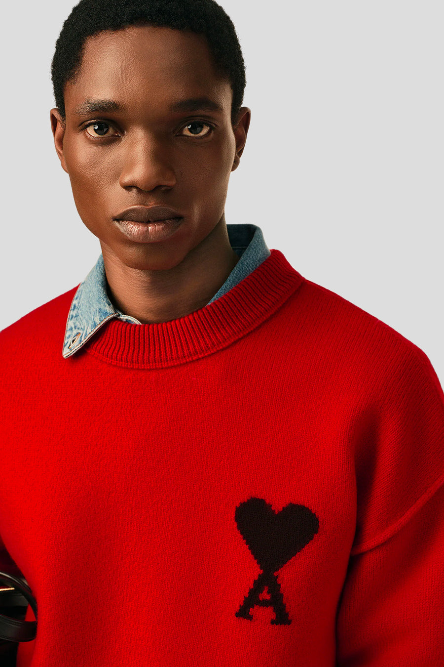 AMI PARIS - RED AND BLACK CONTRASTED ADC CREW NECK SWEATER - LE LABO STORE