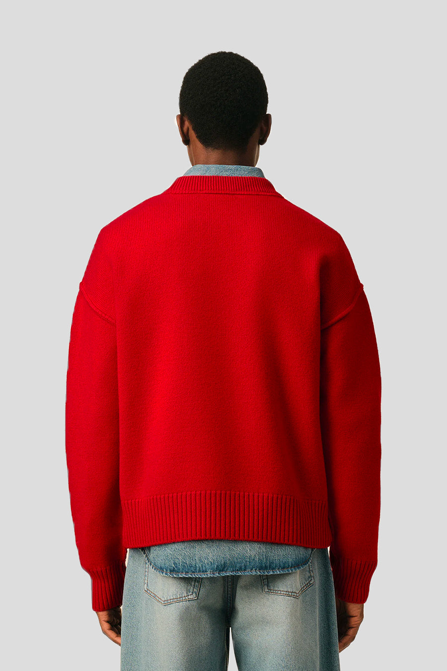 AMI PARIS - RED AND BLACK CONTRASTED ADC CREW NECK SWEATER - LE LABO STORE