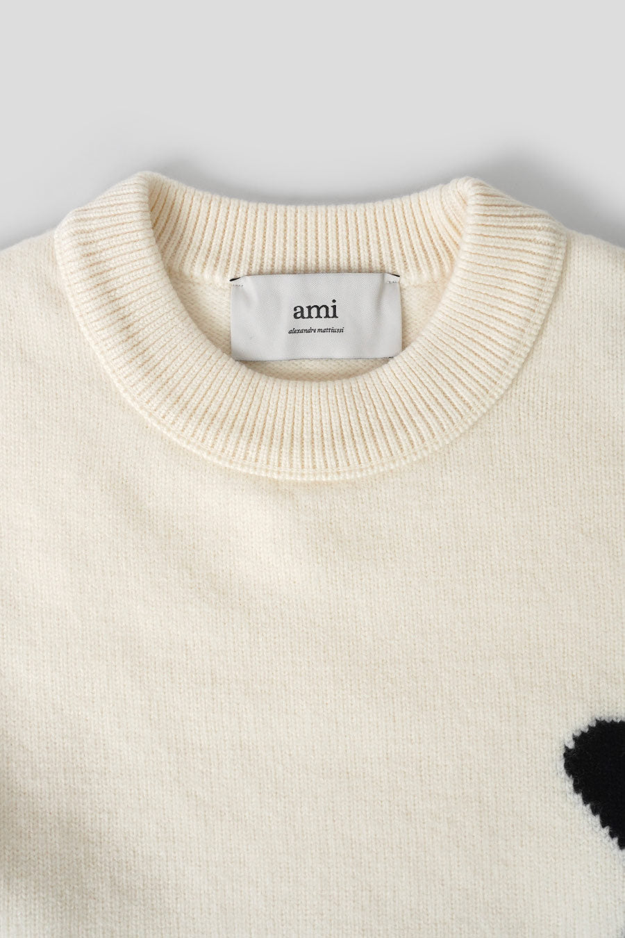 AMI PARIS -  ECRU AND BLACK AMI DE COEUR ROUND-NECK WOOL SWEATER - LE LABO STORE