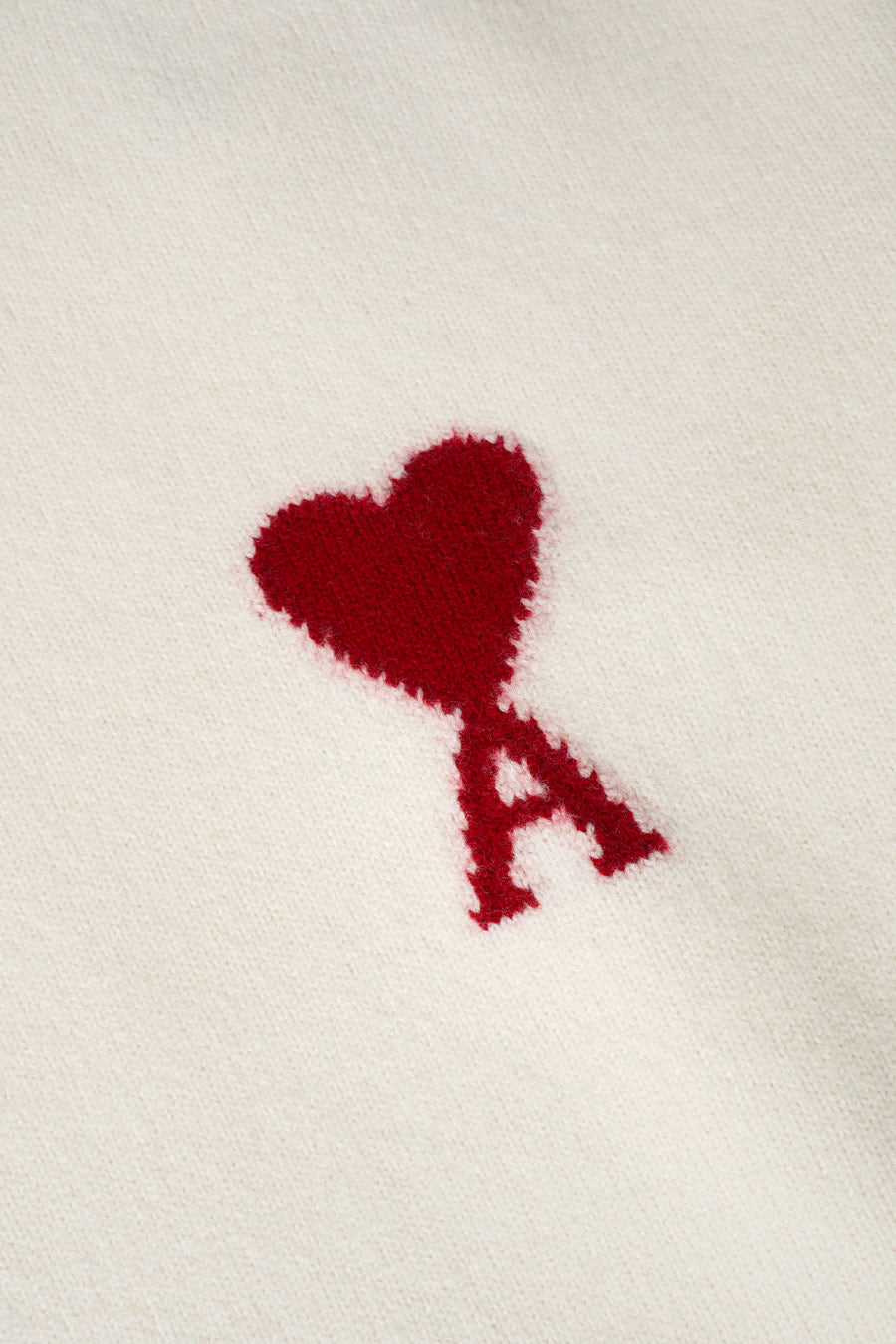 AMI PARIS -  ECRU AND RED AMI DE COEUR ROUND-NECK WOOL SWEATER - LE LABO STORE