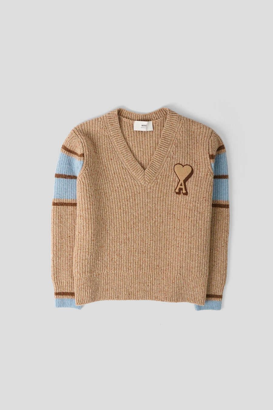 AMI PARIS - CAMEL V NECK COLLEGE AMI DE COEUR PULL - LE LABO STORE