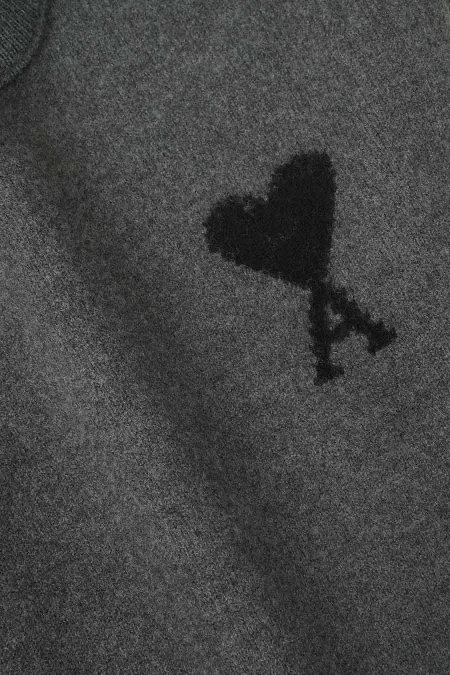 AMI PARIS - PULL COL ROND EN LAINE AMI DE COEUR GRIS CHINÉ ET NOIR - LE LABO STORE