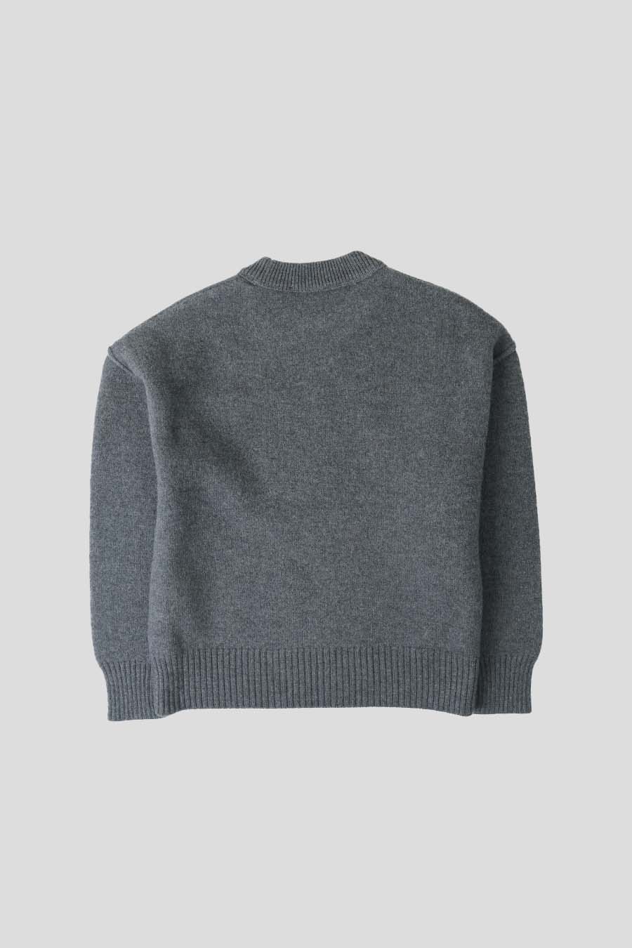 AMI PARIS - PULL COL ROND EN LAINE AMI DE COEUR GRIS CHINÉ ET NOIR - LE LABO STORE