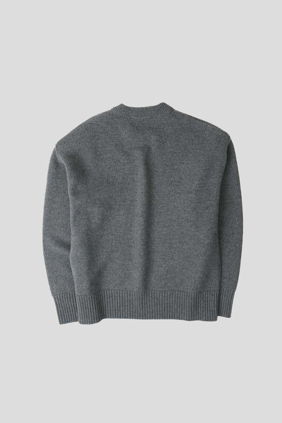 AMI PARIS - HEATHER GREY AND RED AMI DE COEUR ROUND-NECK WOOL SWEATER - LE LABO STORE