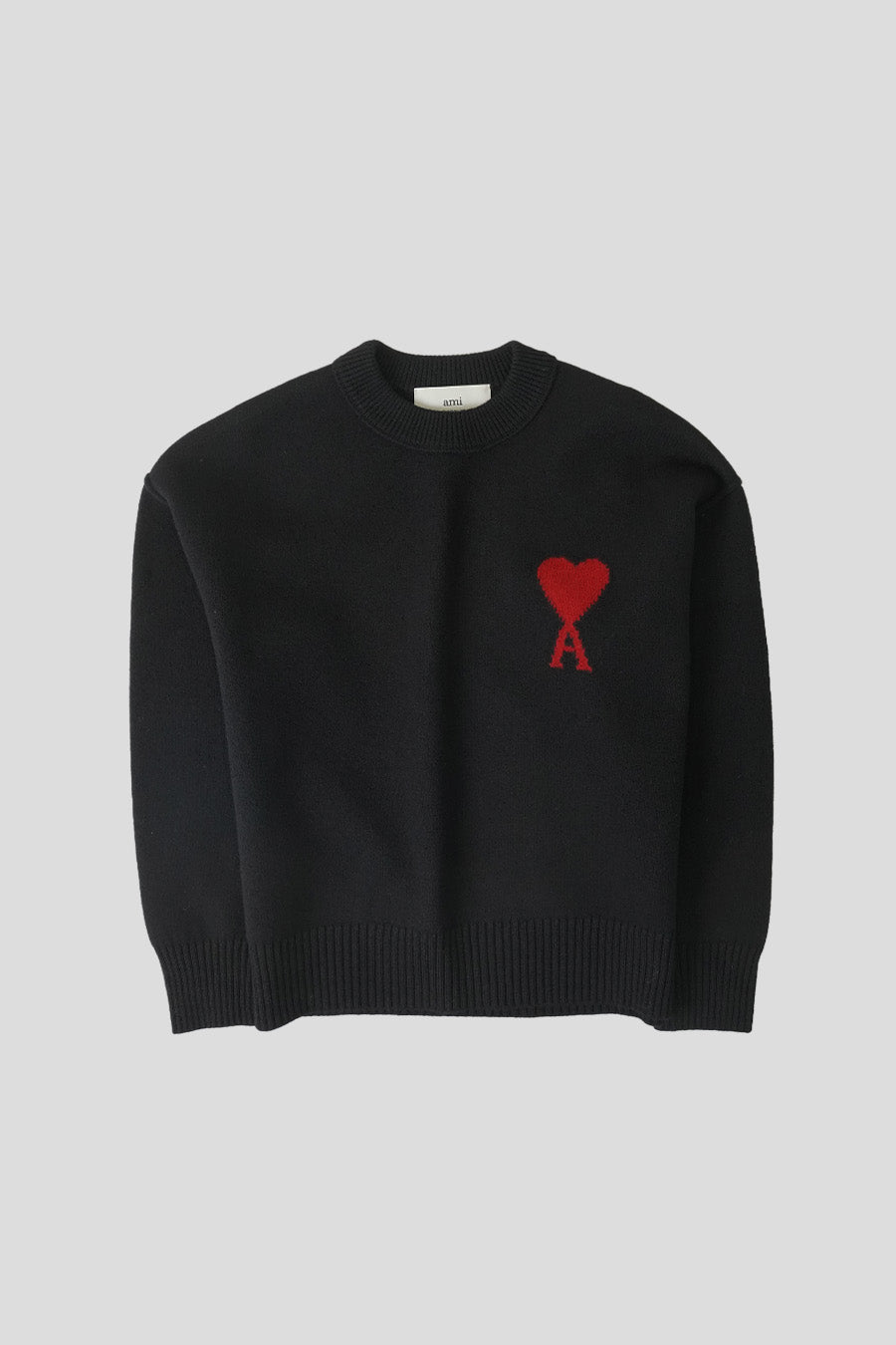 AMI PARIS - PULL COL ROND EN LAINE AMI DE COEUR NOIR ET ROUGE - LE LABO STORE