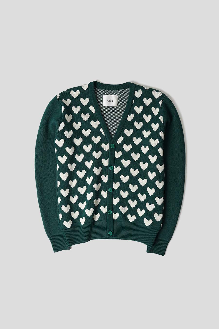 Arte - KYLE HEART GREEN AND WHITE CARDIGAN - LE LABO STORE