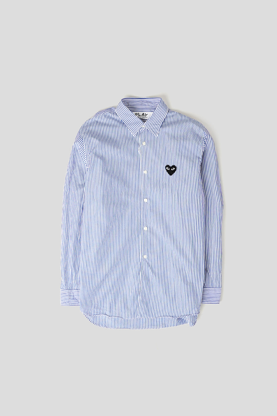 Comme des garçons PLAY - BLUE AND WHITE BLACK HEART STRIPE SHIRT - LE LABO STORE