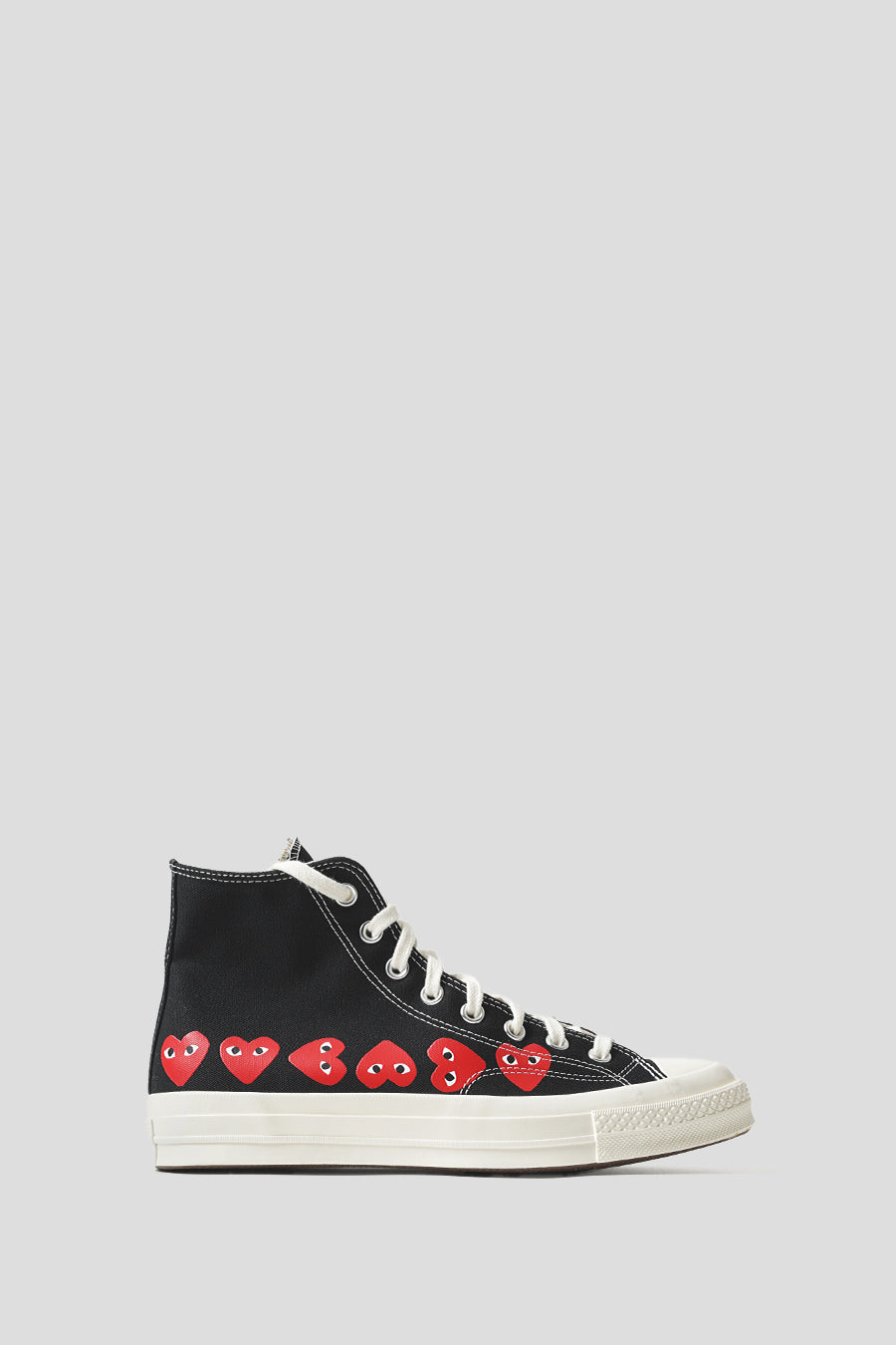 Comme des garçons PLAY - HIGH CT70 MULTI HEART BLACK, HIGH RISK RED AND EGRET SNEAKERS - LE LABO STORE