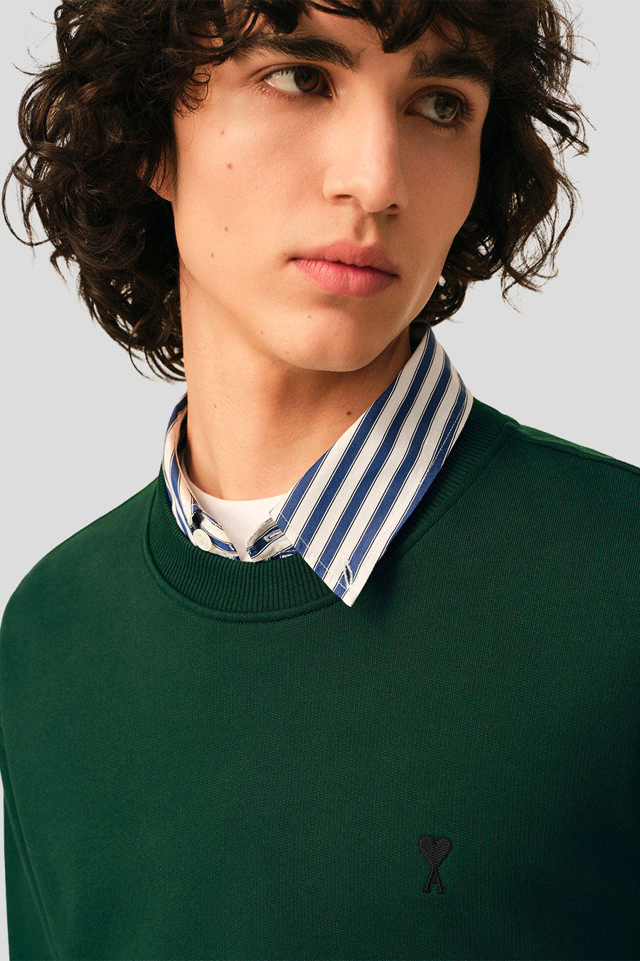 AMI PARIS - CREWNECK CONTRASTED ADC VERT FONCÉ - LE LABO STORE