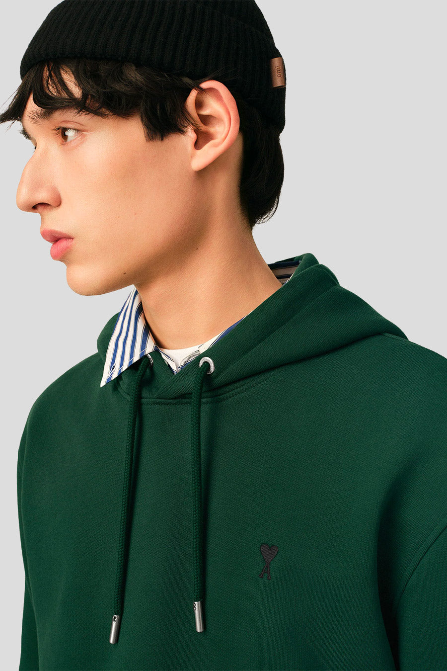 AMI PARIS - HOODIE CONTRASTED AMI DE COEUR DARK GREEN - LE LABO STORE