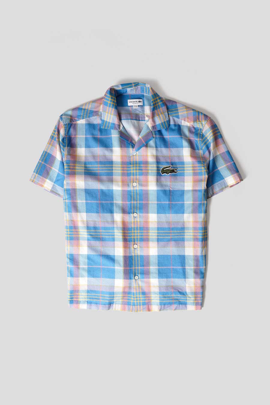 Lacoste - SHORT-SLEEVED BLUE AND WHITE CHECKED SHIRT - LE LABO STORE