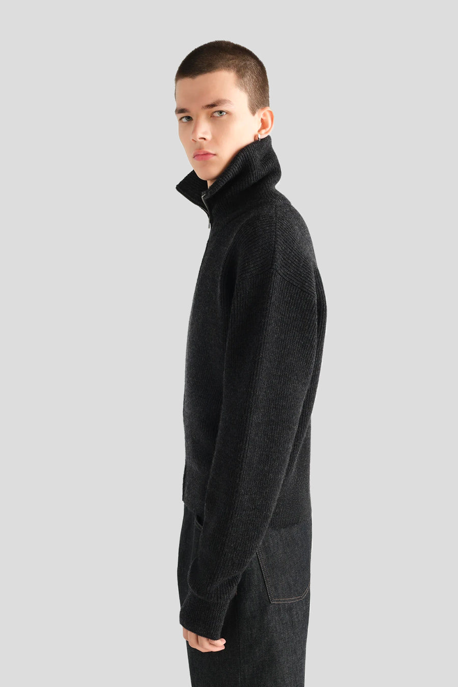 LEMAIRE - ASH MELANGE ZIPPED CARDIGAN - LE LABO STORE