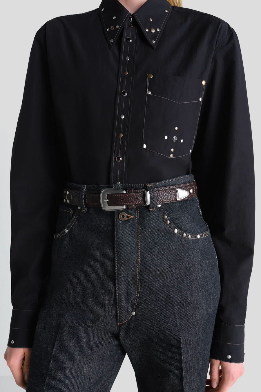 LEMAIRE - DARK BROWN WESTERN STUDS B BELT - LE LABO STORE