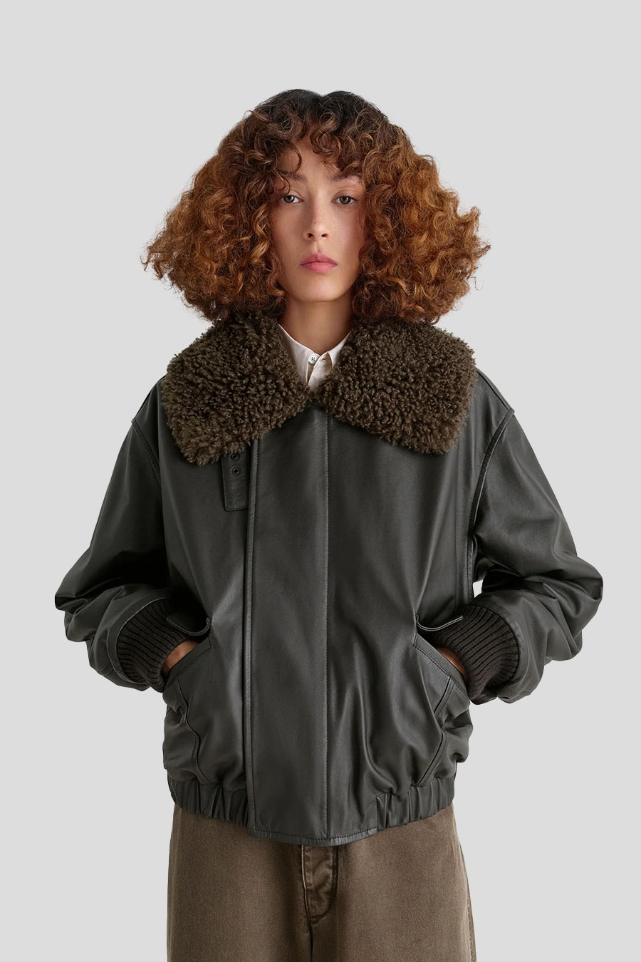 LEMAIRE - BLOUSON LEATHER SHEARLING COLLAR ESPRESSO FONCÉ - LE LABO STORE