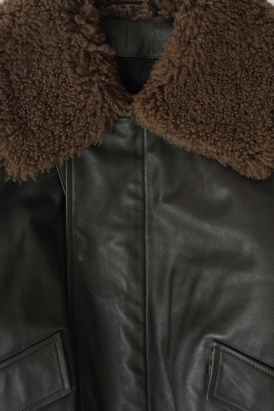 LEMAIRE - BLOUSON LEATHER SHEARLING COLLAR ESPRESSO FONCÉ - LE LABO STORE