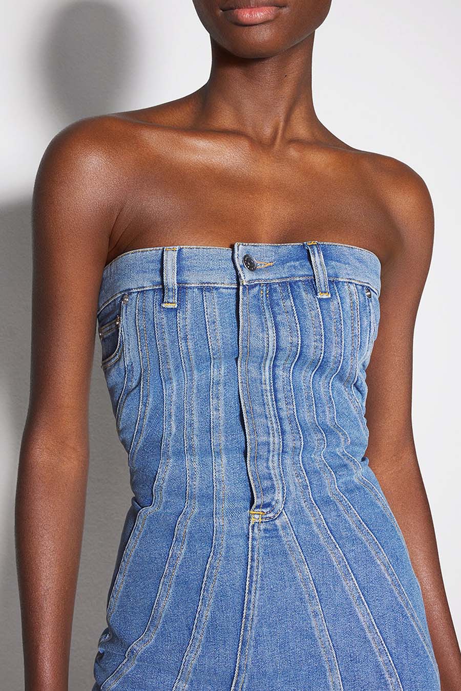 mugler dress denim Sequin Open-Back Denim Dress, S/S 1999 - Thierry Mugler
